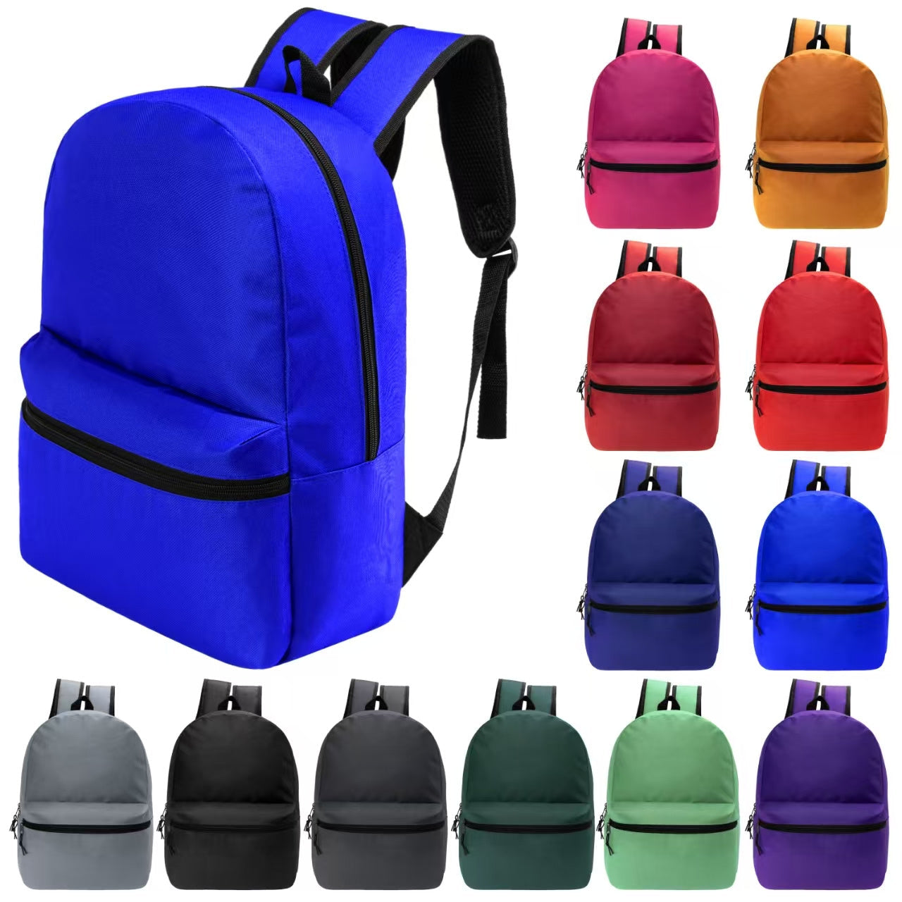 24 Pack- Classic 17 Inch Backpacks in Bulk Wholesale Back Packs for Boys and Girls Elementary, Middle, and High School Students (Assorted 12 Colors Pack)