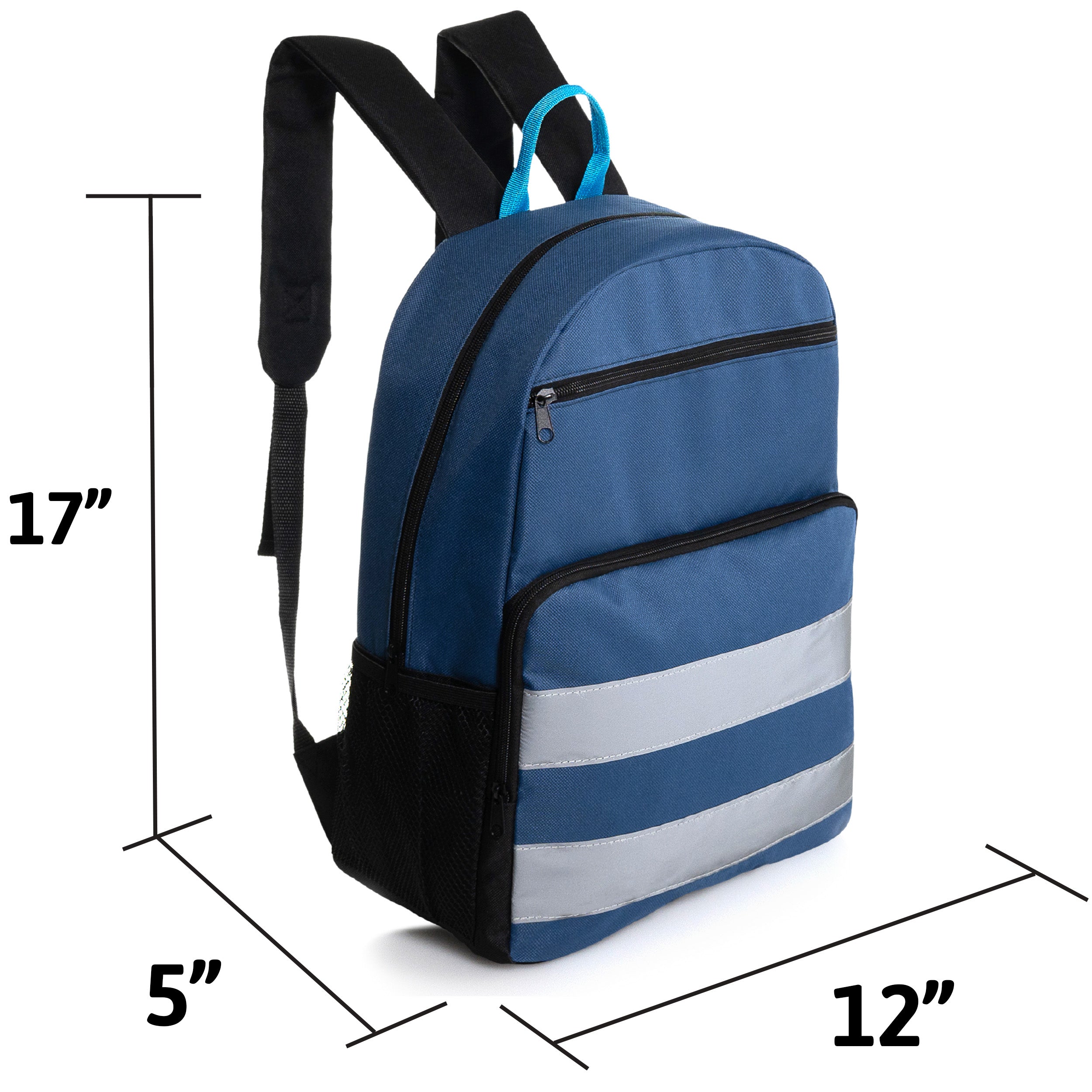 17" Double Reflective Wholesale Backpack in 6 Colors - Bulk Case of 24 Bookbags