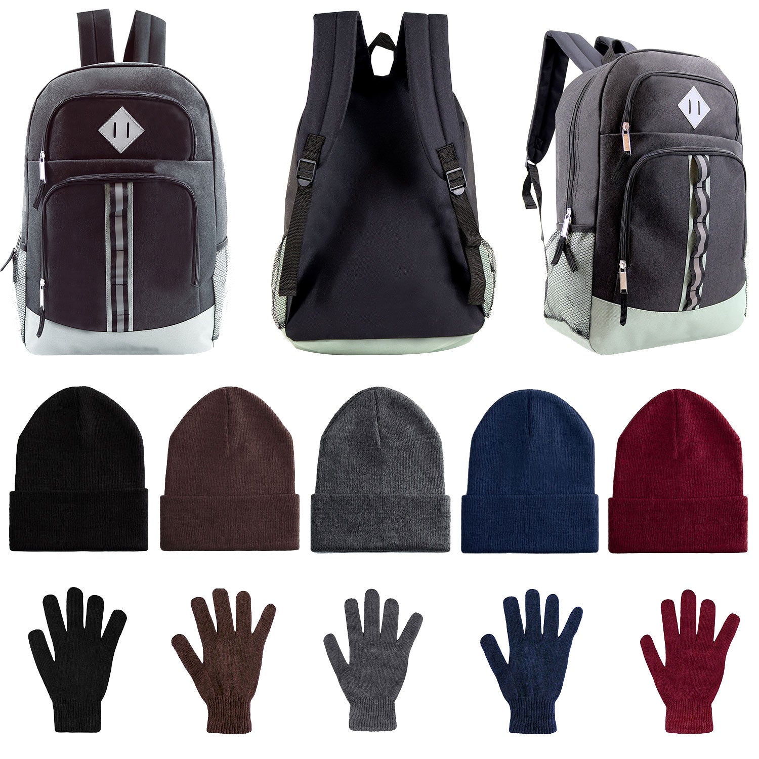 Bulk Case of 12 18" Backpacks and 12 Winter Item Sets - Wholesale Care Package - Emergencies, Homeless, Charity